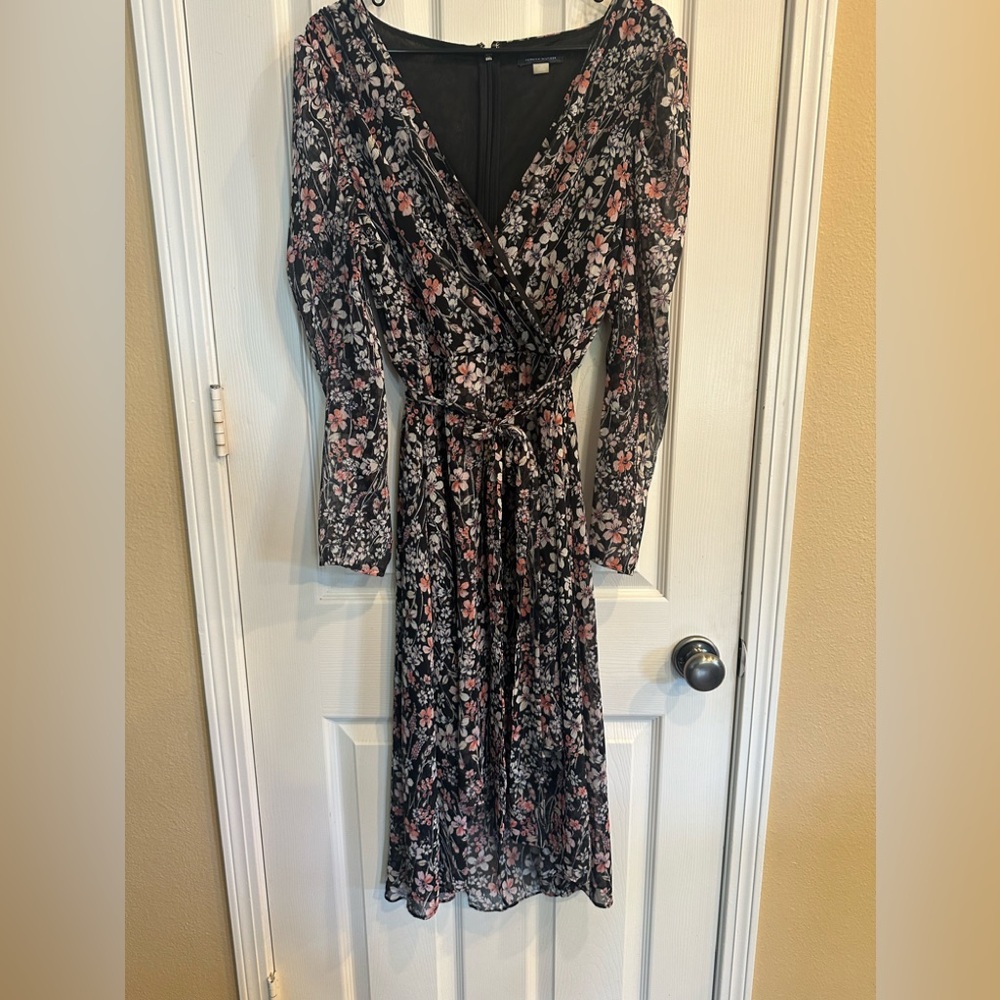 Tommy Hilfiger Black and Pink High Low Floral Long Sleeve Dress